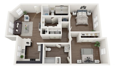 Floor plan for 2 beds, 2 baths, 1132 sqft